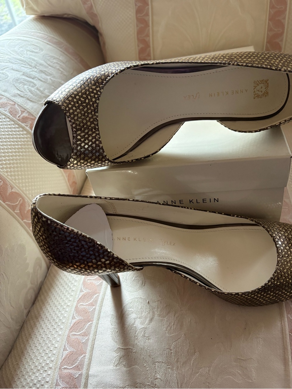 Anne Klein Metallic Gold-Brown Peep Toe Heels